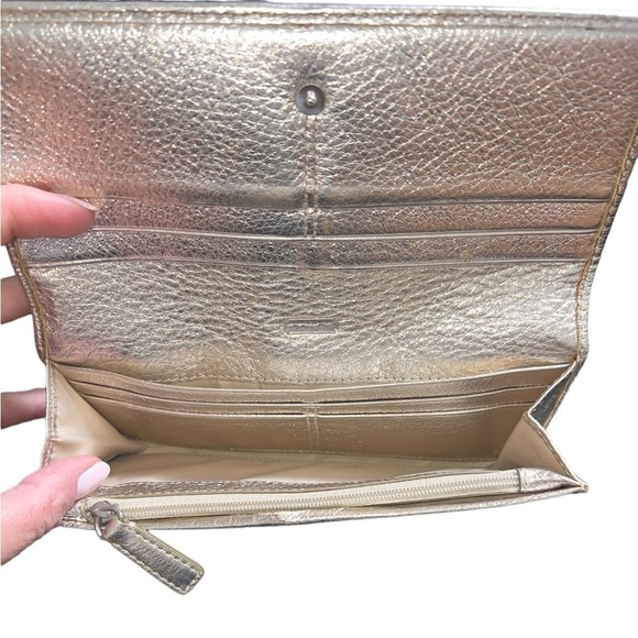 {Coach Julia Op Art Gold Monogram Canvas & Metallic Leather Long Snap Wallet} - Picture 7 of 11